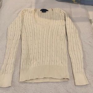 Ralph Lauren 100% Cotton V-neck Cabled Sweater. Size Small. Ivory.